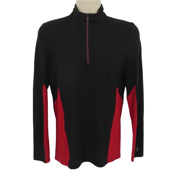 Smartwool Men Small Merino Sport 150 1/4 Zip Sweater Black Red Long Sleeve Wool - Picture 1 of 12